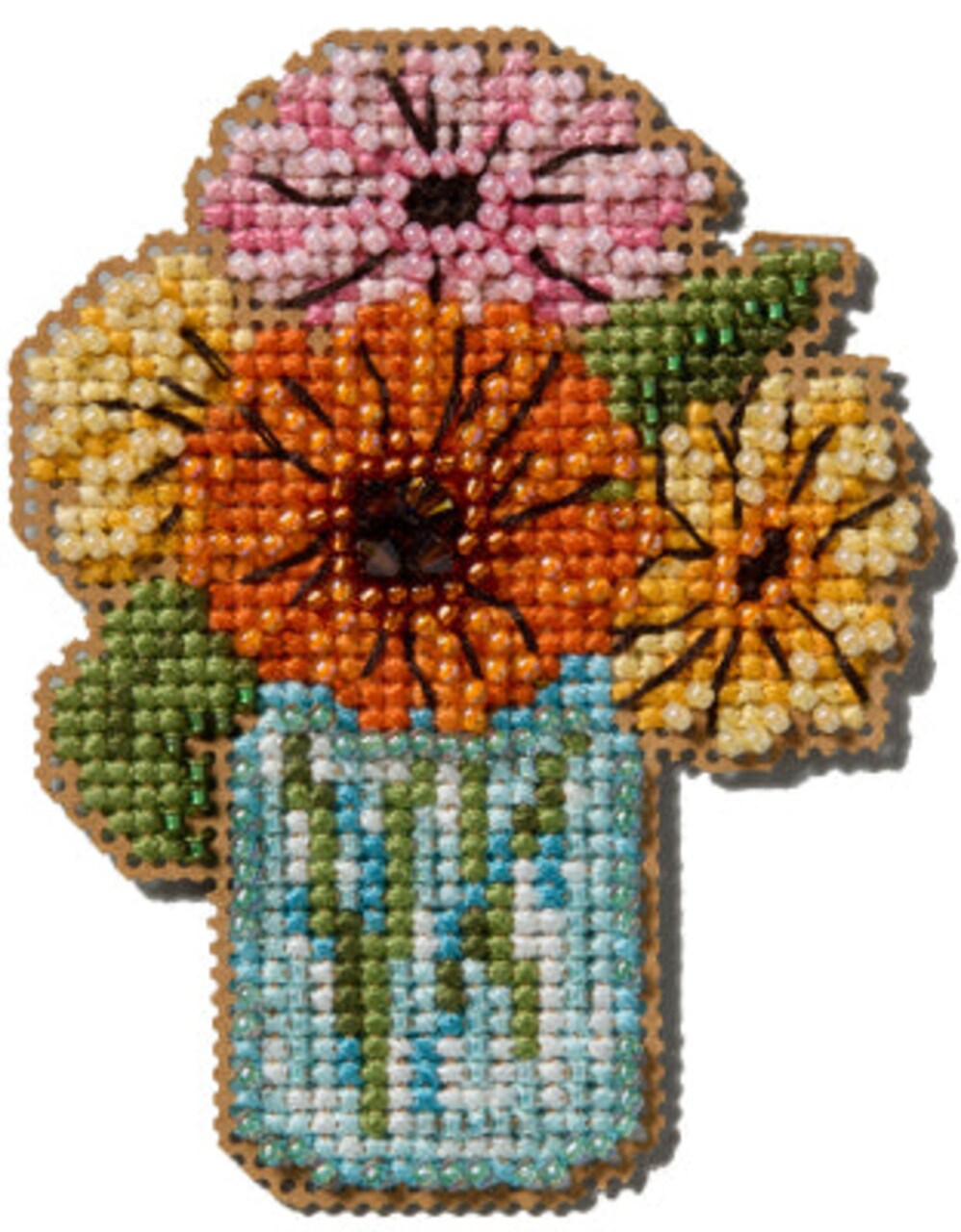 DIY Mill Hill Mason Jar Flowers Counted Cross Stitch Magnet Ornament Kit